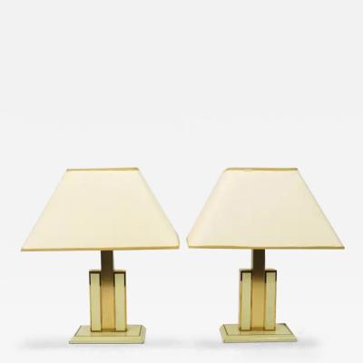 Romeo Rega Pair Romeo Rega Ivory Gold Midcentury Brass Table Side Lamps Italy 1970s