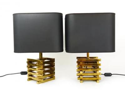 Romeo Rega Pair Romeo Rega Midcentury Brass Table Lamps Italy 1970s
