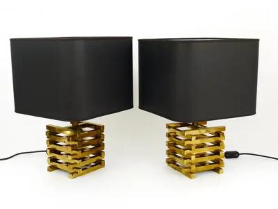 Romeo Rega Pair Romeo Rega Midcentury Brass Table Lamps Italy 1970s
