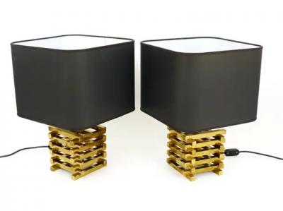 Romeo Rega Pair Romeo Rega Midcentury Brass Table Lamps Italy 1970s