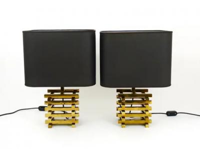 Romeo Rega Pair Romeo Rega Midcentury Brass Table Lamps Italy 1970s