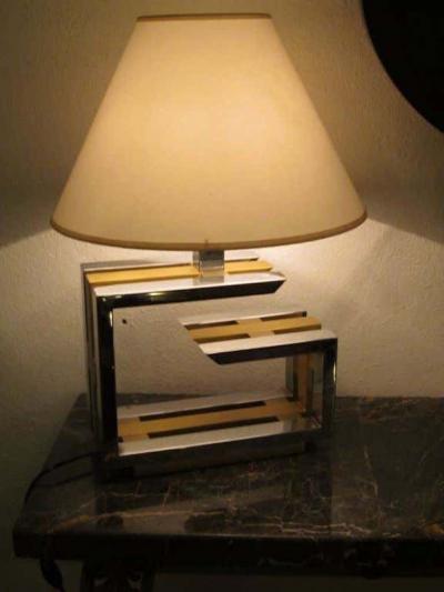 Romeo Rega Pair of Italian Mid Century Modern Nickel and Brass Table Lamps by Romeo Rega