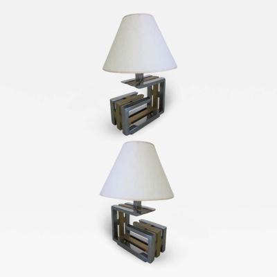 Romeo Rega Pair of Italian Mid Century Modern Nickel and Brass Table Lamps by Romeo Rega