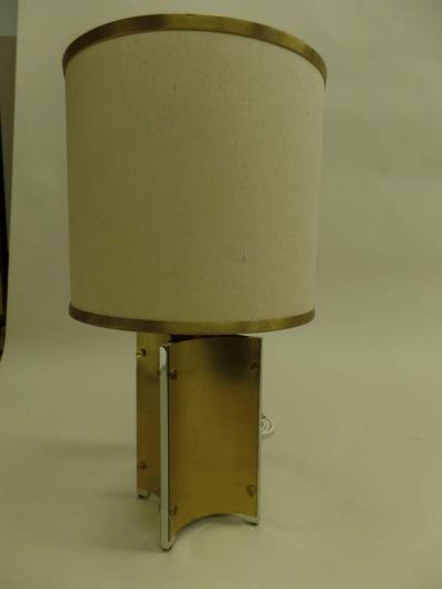 Romeo Rega Pair of Italian Midcentury Brass and Steel Table Lamps Attributed to Romeo Rega