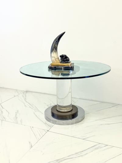Romeo Rega Polished Stainless Bronze and Lucite Pedestal Table Romeo Rega 1970s