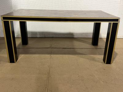 Romeo Rega ROMEO REGA PATCHWORK WOOD AND BLACK LUCITE AND BRASS FRAME DINING TABLE