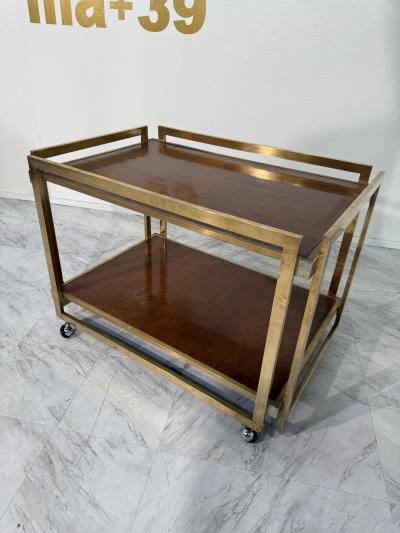 Romeo Rega Romeo Rega Brass and Burl Wood Bar Cart Italy 1970s