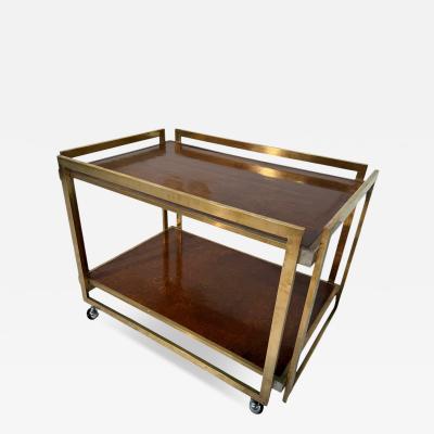 Romeo Rega Romeo Rega Brass and Burl Wood Bar Cart Italy 1970s