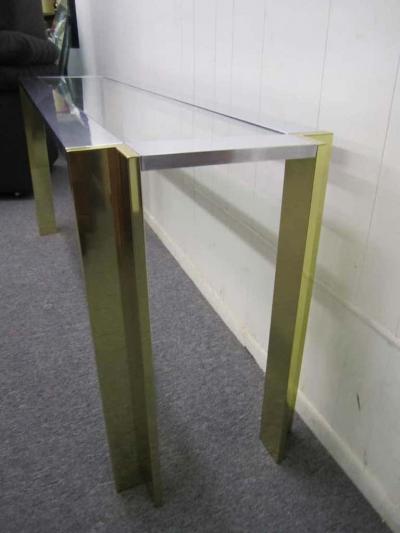 Romeo Rega Romeo Rega Brushed Aluminum and Brass Console Table Mid Century Modern