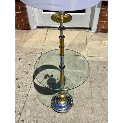 Romeo Rega Romeo Rega Chrome and Brass Floor Lamp Side Table