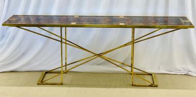 Romeo Rega Romeo Rega Console Table Faux Tortoise Top Gilt Metal Base Italy 1970s