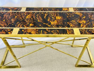Romeo Rega Romeo Rega Console Table Faux Tortoise Top Gilt Metal Base Italy 1970s
