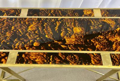 Romeo Rega Romeo Rega Console Table Faux Tortoise Top Gilt Metal Base Italy 1970s