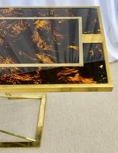 Romeo Rega Romeo Rega Console Table Faux Tortoise Top Gilt Metal Base Italy 1970s