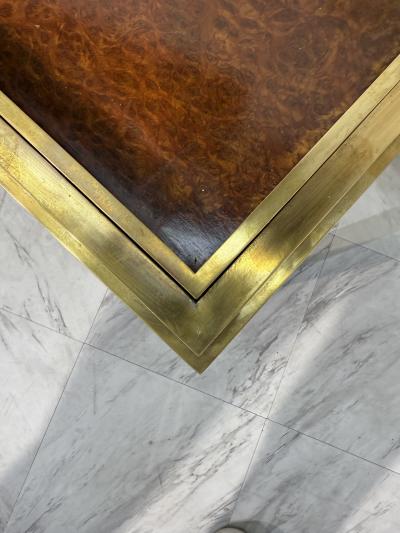 Romeo Rega Romeo Rega Italian Brass and Burl Wood Coffee Table 1970s