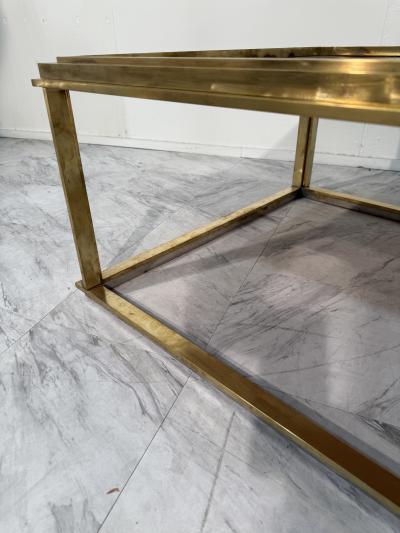 Romeo Rega Romeo Rega Italian Brass and Burl Wood Coffee Table 1970s