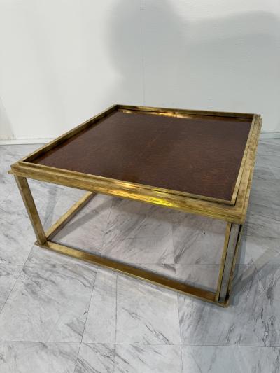 Romeo Rega Romeo Rega Italian Brass and Burl Wood Coffee Table 1970s