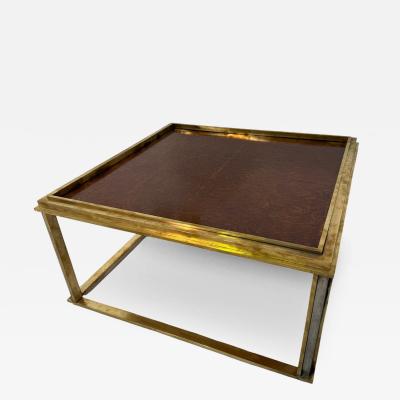 Romeo Rega Romeo Rega Italian Brass and Burl Wood Coffee Table 1970s