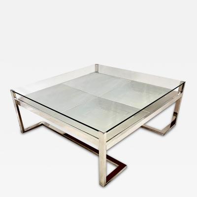 Romeo Rega Romeo Rega Italian Geometric Decor Clear Glass Chrome 2 Tier Coffee Sofa Table
