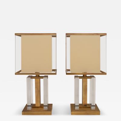 Romeo Rega Romeo Rega Pair of Architectural Table Lamps in Lucite and Brass 1970s