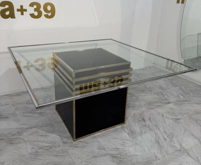 Romeo Rega Romeo Rega Square Glass Brass Dining Table Italy 1970s