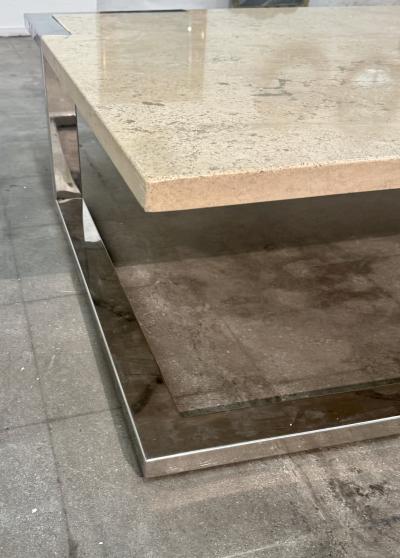 Romeo Rega Romeo Rega for Adriana Asti Marble and Chrome Coffee Table 1970s