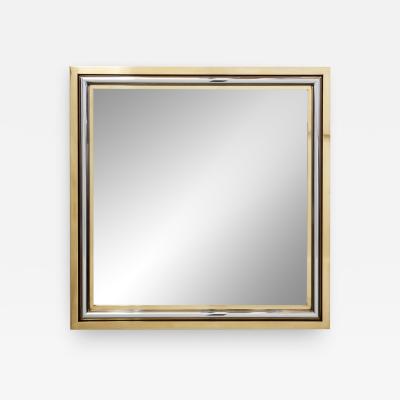 Romeo Rega Romeo Rega for Metalarte Large Brass chrome square mirror 1970s