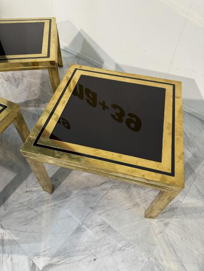 Romeo Rega Set of Three Romeo Rega Brass and Smoked Glass Coffee Tables Italy 1970s