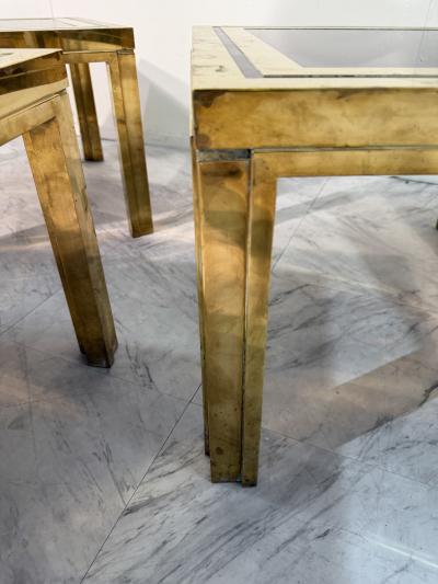 Romeo Rega Set of Three Romeo Rega Brass and Smoked Glass Coffee Tables Italy 1970s