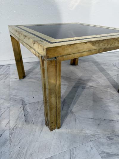 Romeo Rega Set of Three Romeo Rega Brass and Smoked Glass Coffee Tables Italy 1970s