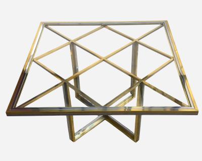 Romeo Rega Square table in polished brass and chromed steel Romeo Rega Italy circa 1970