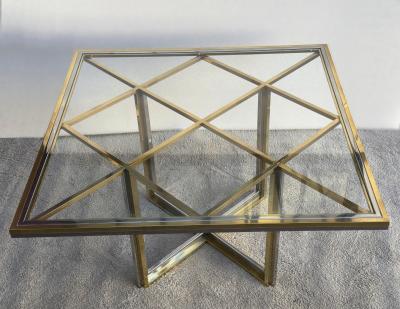 Romeo Rega Square table in polished brass and chromed steel Romeo Rega Italy circa 1970