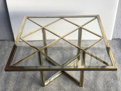 Romeo Rega Square table in polished brass and chromed steel Romeo Rega Italy circa 1970