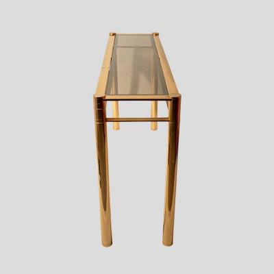 Romeo Rega Vintage gold console with smoke glass top att to Romeo Rega