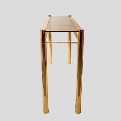 Romeo Rega Vintage gold console with smoke glass top att to Romeo Rega