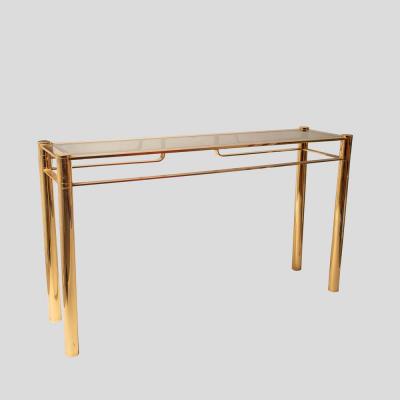 Romeo Rega Vintage gold console with smoke glass top att to Romeo Rega