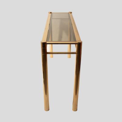 Romeo Rega Vintage gold console with smoke glass top att to Romeo Rega
