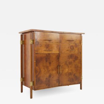 Romweber Mid Century Burlwood and Brass Curved Armoire Highboy Dresser