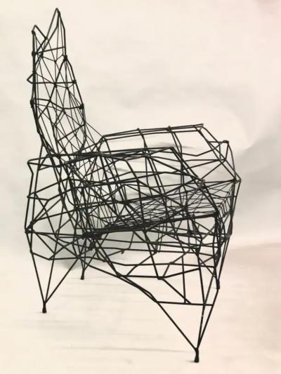 Ron Arad Large French Artist Wrought Iron Wire Nylon Sculpture Lounge Chair Ron Arad