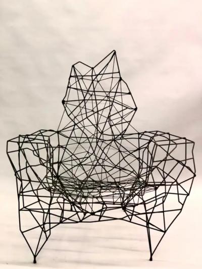 Ron Arad Large French Artist Wrought Iron Wire Nylon Sculpture Lounge Chair Ron Arad