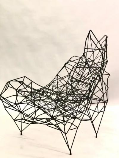 Ron Arad Large French Artist Wrought Iron Wire Nylon Sculpture Lounge Chair Ron Arad