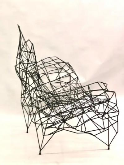 Ron Arad Large French Artist Wrought Iron Wire Nylon Sculpture Lounge Chair Ron Arad