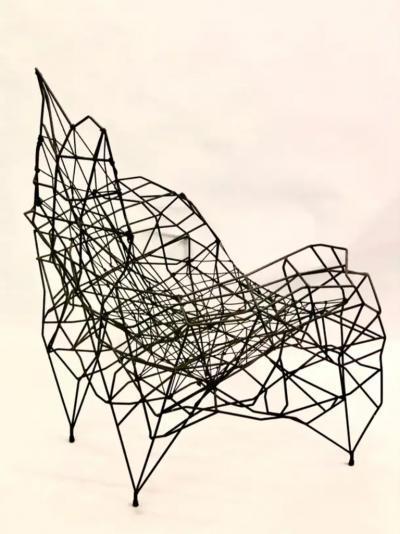Ron Arad Large French Artist Wrought Iron Wire Nylon Sculpture Lounge Chair Ron Arad