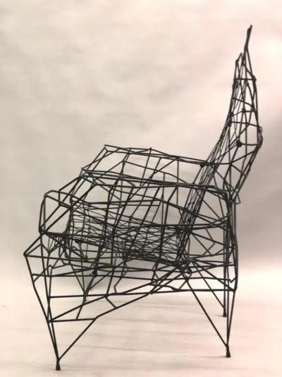 Ron Arad Large French Artist Wrought Iron Wire Nylon Sculpture Lounge Chair Ron Arad