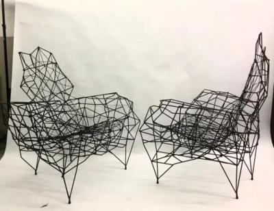 Ron Arad Large French Artist Wrought Iron Wire Nylon Sculpture Lounge Chair Ron Arad