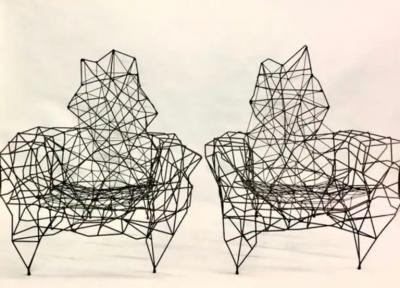 Ron Arad Large French Artist Wrought Iron Wire Nylon Sculpture Lounge Chair Ron Arad