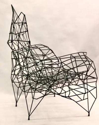 Ron Arad Large French Artist Wrought Iron Wire Nylon Sculpture Lounge Chair Ron Arad