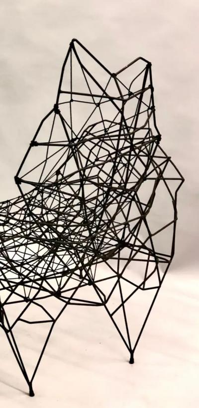 Ron Arad Large French Artist Wrought Iron Wire Nylon Sculpture Lounge Chair Ron Arad