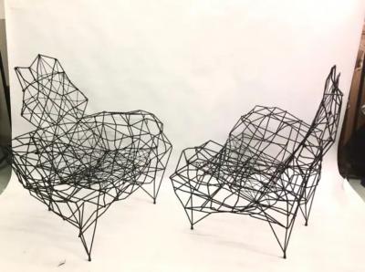 Ron Arad Large French Artist Wrought Iron Wire Nylon Sculpture Lounge Chair Ron Arad