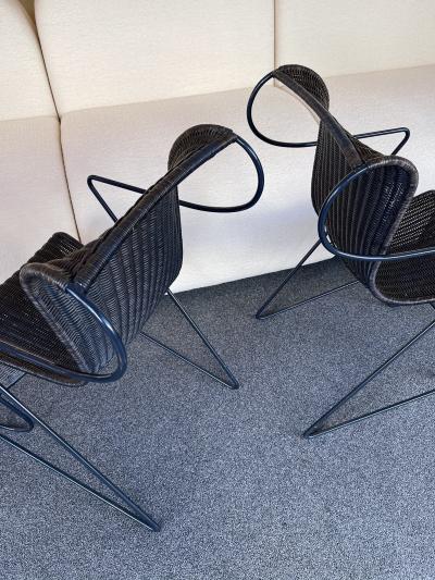 Ron Arad Set of 4 Chairs Zigo Metal Rattan by Ron Arad for Driade Italy 1990s